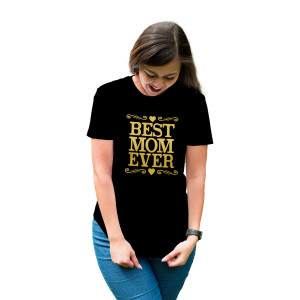Tricou dama cu mesaj personalizat, "Best mom ever", bumbac, Oktane, negru